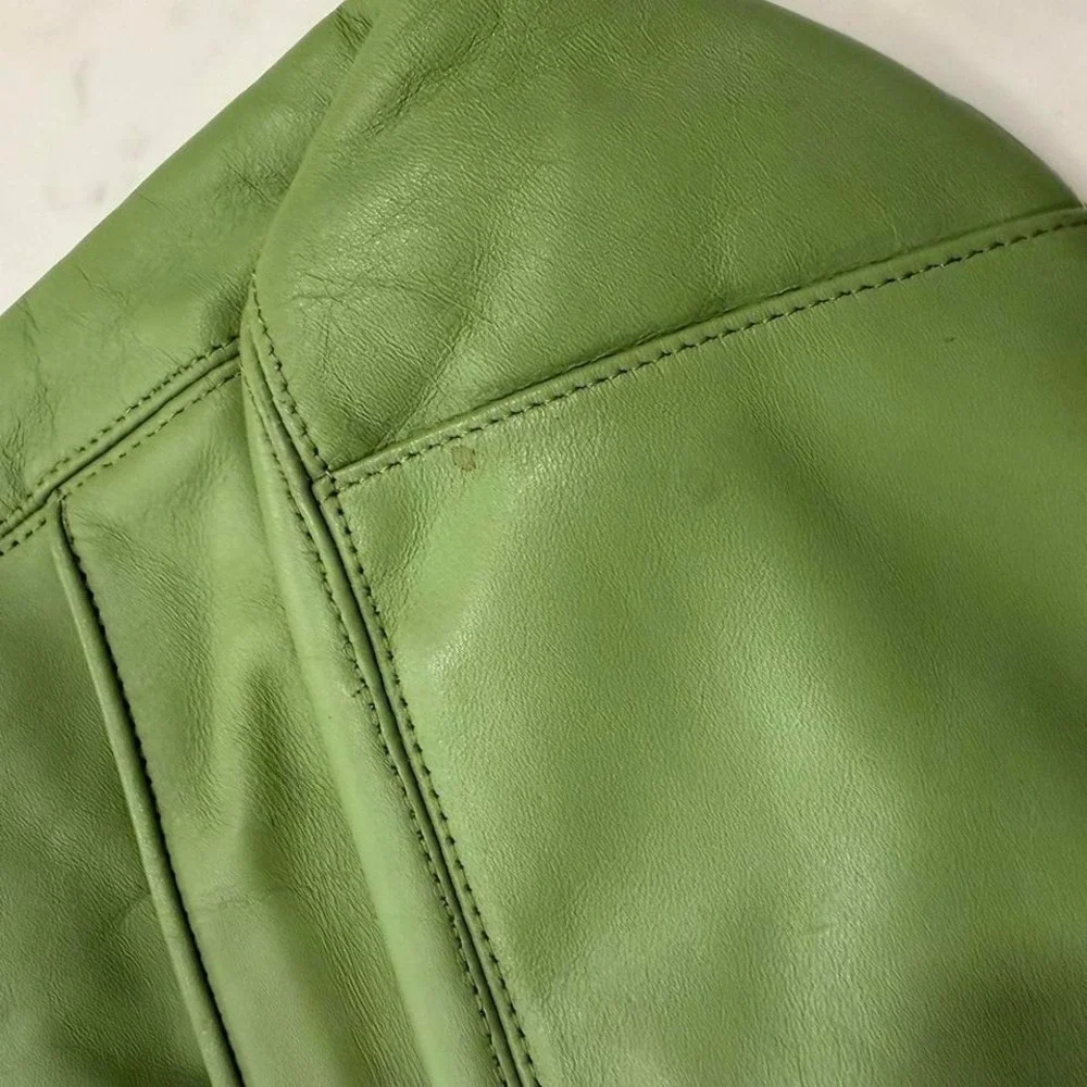 Ann Taylor Lime Green Leather Hobo Bag Silver Ring Detail Shoulder Bag Womens